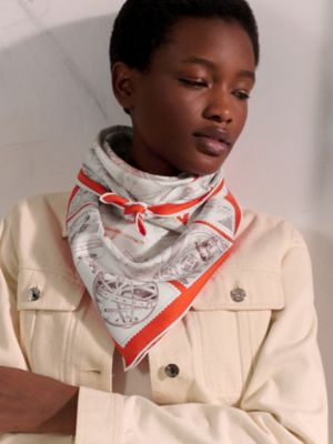 Le Philateliste du Faubourg scarf 90 - Orange | Hermès USA